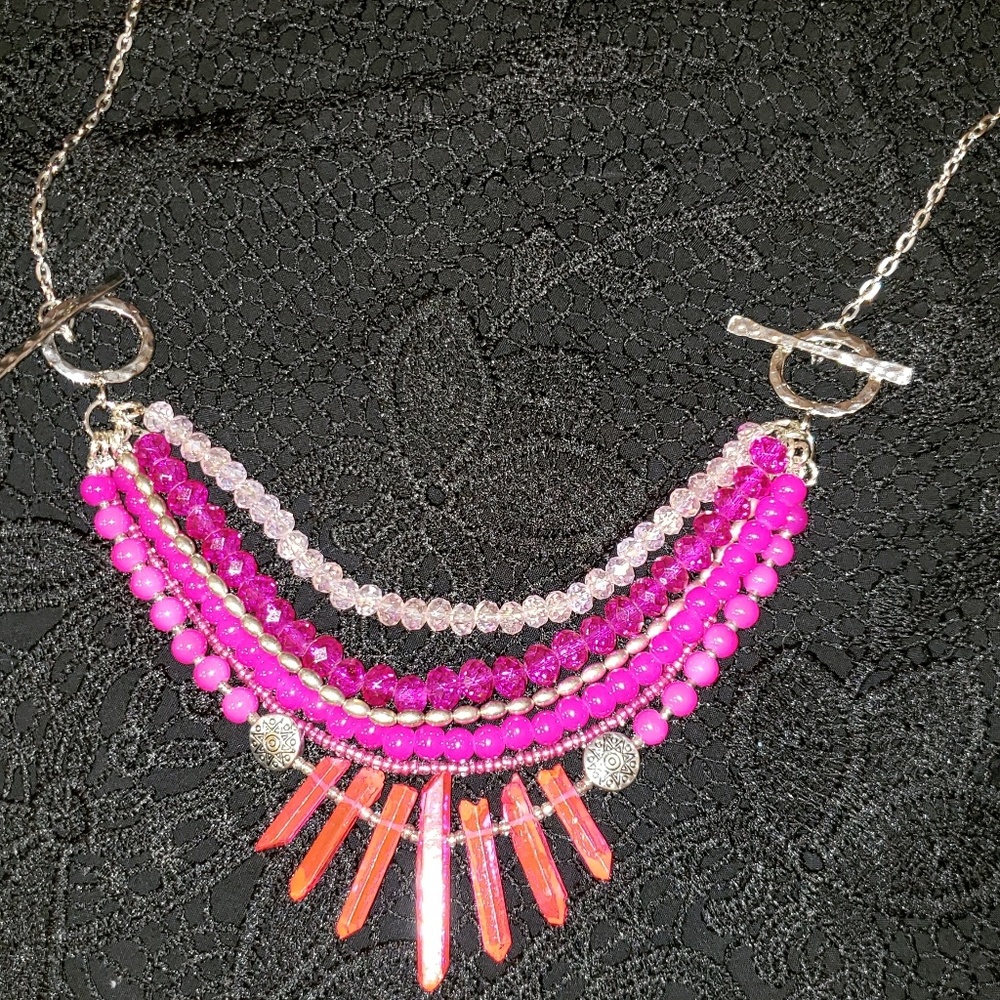 Handmade jewelry, shades of pink necklace, silver - Picture 4 of 5